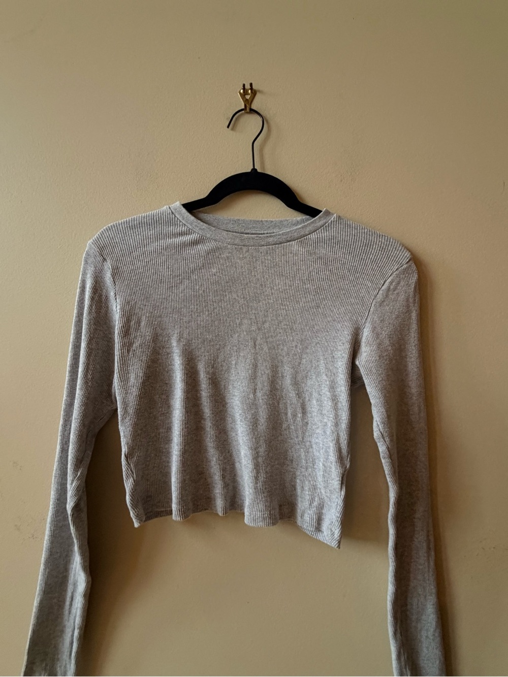 TNA Ribbed Long-Sleeve Crop Top - Light Gray